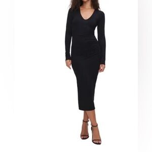 Good American Gathered Side Long Sleeve Dress